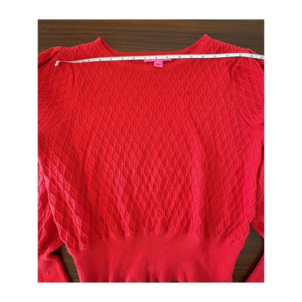 Lilly Pulitzer Red Honeycomb Knit Puff Sleeve Button Cuff Sweater 007002 Large - Picture 2 of 10